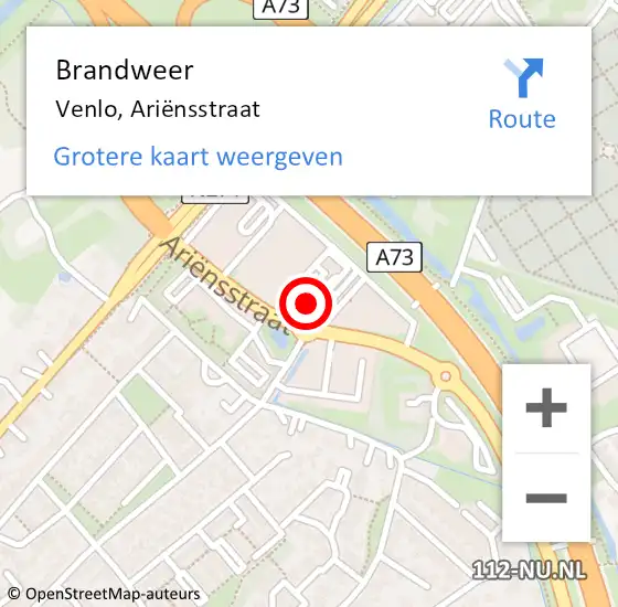 Locatie op kaart van de 112 melding: Brandweer Venlo, Ariënsstraat op 14 februari 2024 14:23