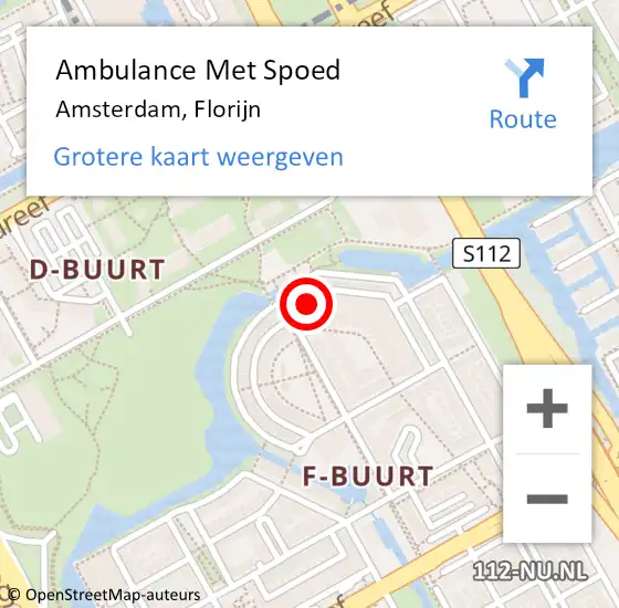 Locatie op kaart van de 112 melding: Ambulance Met Spoed Naar Amsterdam, Florijn op 14 februari 2024 14:33