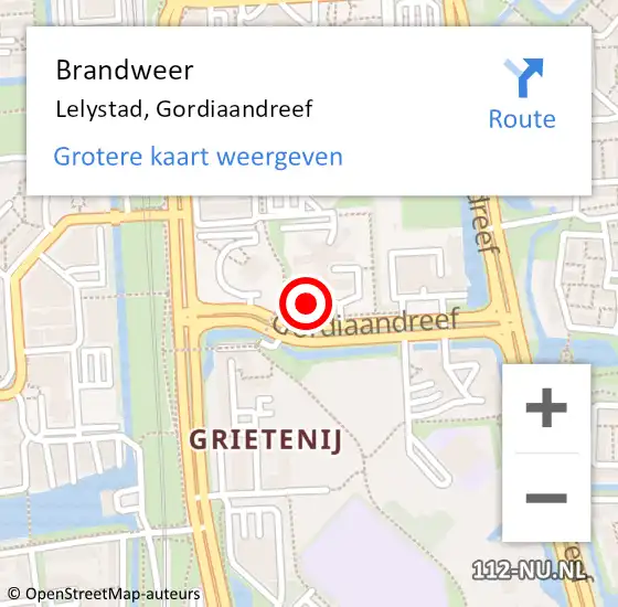 Locatie op kaart van de 112 melding: Brandweer Lelystad, Gordiaandreef op 14 februari 2024 14:50