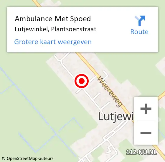 Locatie op kaart van de 112 melding: Ambulance Met Spoed Naar Lutjewinkel, Plantsoenstraat op 14 februari 2024 15:13