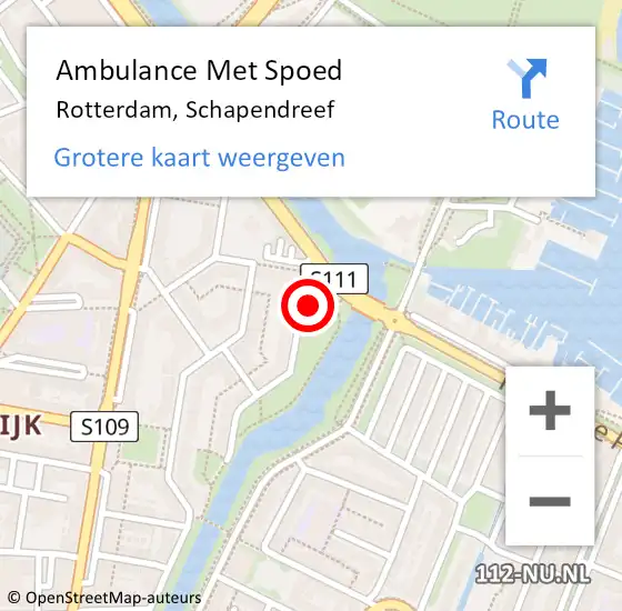 Locatie op kaart van de 112 melding: Ambulance Met Spoed Naar Rotterdam, Schapendreef op 14 februari 2024 16:05