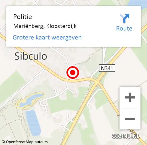 Locatie op kaart van de 112 melding: Politie Mariënberg, Kloosterdijk op 14 februari 2024 16:18