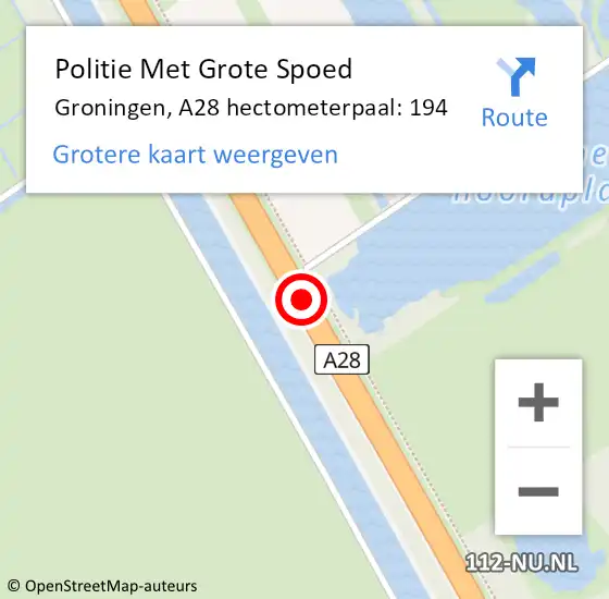 Locatie op kaart van de 112 melding: Politie Met Grote Spoed Naar Groningen, A28 hectometerpaal: 194 op 14 februari 2024 16:27