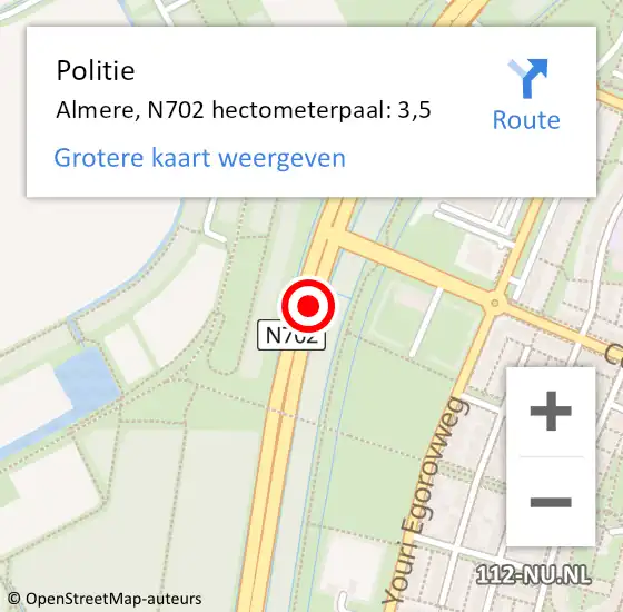Locatie op kaart van de 112 melding: Politie Almere, N702 hectometerpaal: 3,5 op 14 februari 2024 17:20