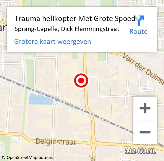 Locatie op kaart van de 112 melding: Trauma helikopter Met Grote Spoed Naar Sprang-Capelle, Dick Flemmingstraat op 14 februari 2024 18:15