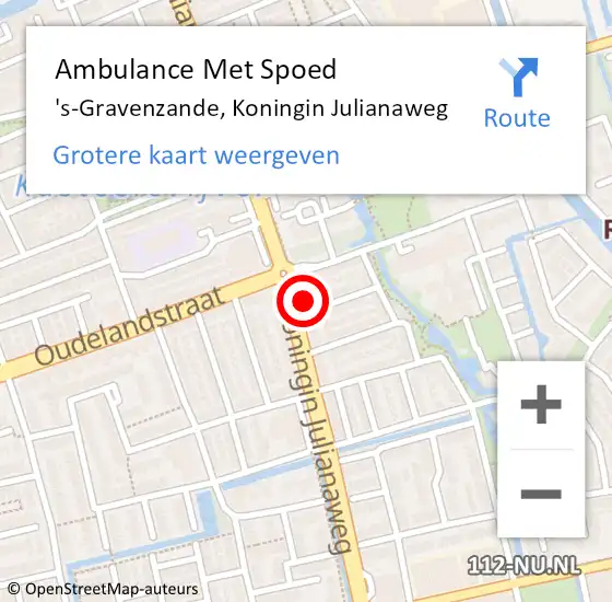 Locatie op kaart van de 112 melding: Ambulance Met Spoed Naar 's-Gravenzande, Koningin Julianaweg op 14 februari 2024 19:05