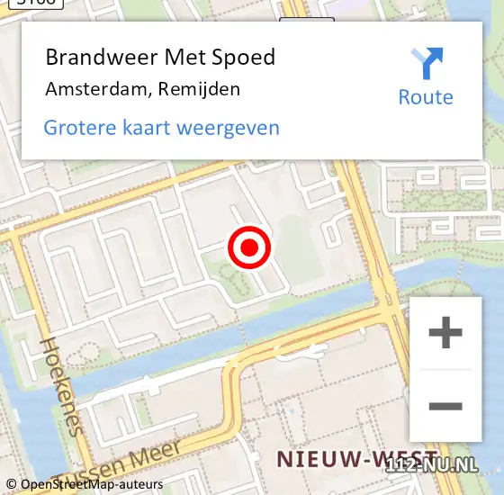 Locatie op kaart van de 112 melding: Brandweer Met Spoed Naar Amsterdam, Remijden op 14 februari 2024 19:28