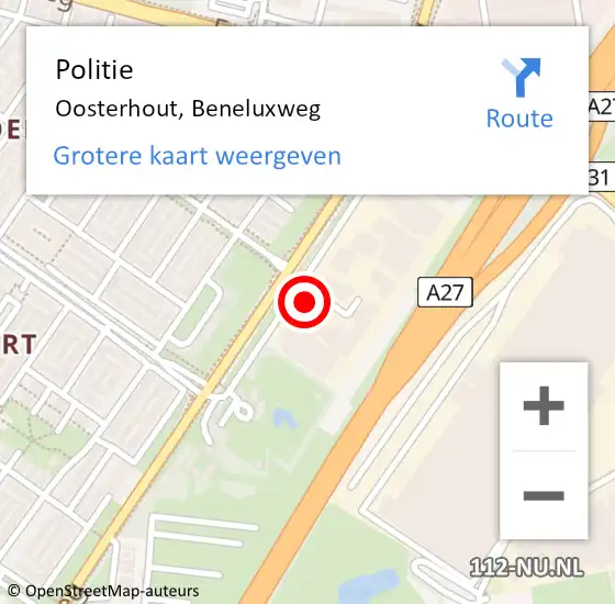 Locatie op kaart van de 112 melding: Politie Oosterhout, Beneluxweg op 14 februari 2024 19:59