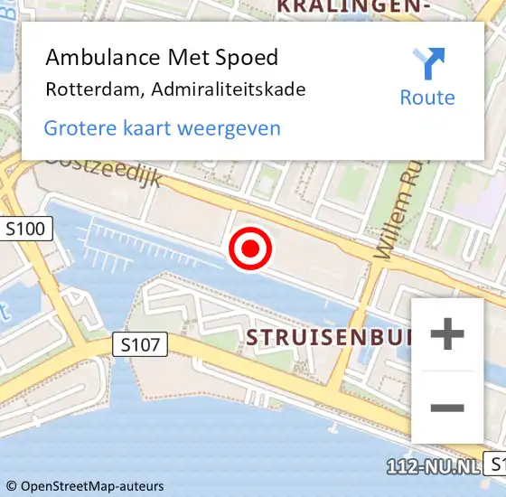 Locatie op kaart van de 112 melding: Ambulance Met Spoed Naar Rotterdam, Admiraliteitskade op 14 februari 2024 20:01