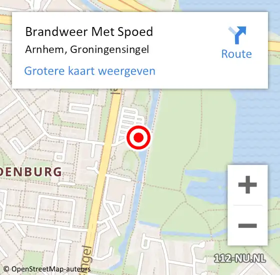 Locatie op kaart van de 112 melding: Brandweer Met Spoed Naar Arnhem, Groningensingel op 14 februari 2024 20:53