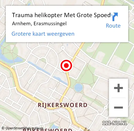 Locatie op kaart van de 112 melding: Trauma helikopter Met Grote Spoed Naar Arnhem, Erasmussingel op 14 februari 2024 20:58