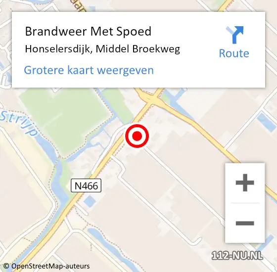 Locatie op kaart van de 112 melding: Brandweer Met Spoed Naar Honselersdijk, Middel Broekweg op 14 februari 2024 21:04