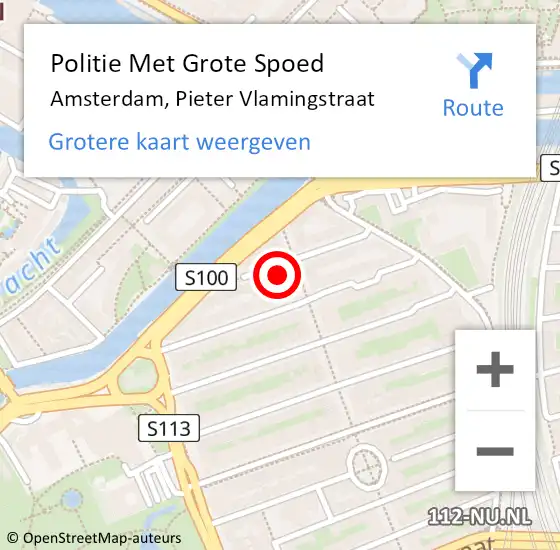 Locatie op kaart van de 112 melding: Politie Met Grote Spoed Naar Amsterdam, Pieter Vlamingstraat op 14 februari 2024 22:03