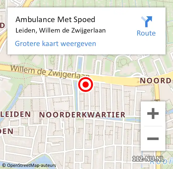 Locatie op kaart van de 112 melding: Ambulance Met Spoed Naar Leiden, Willem de Zwijgerlaan op 14 februari 2024 22:08
