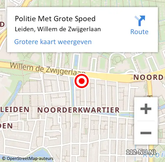 Locatie op kaart van de 112 melding: Politie Met Grote Spoed Naar Leiden, Willem de Zwijgerlaan op 14 februari 2024 22:09