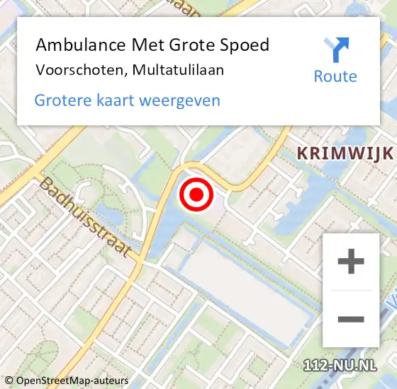 Locatie op kaart van de 112 melding: Ambulance Met Grote Spoed Naar Voorschoten, Multatulilaan op 14 februari 2024 22:19