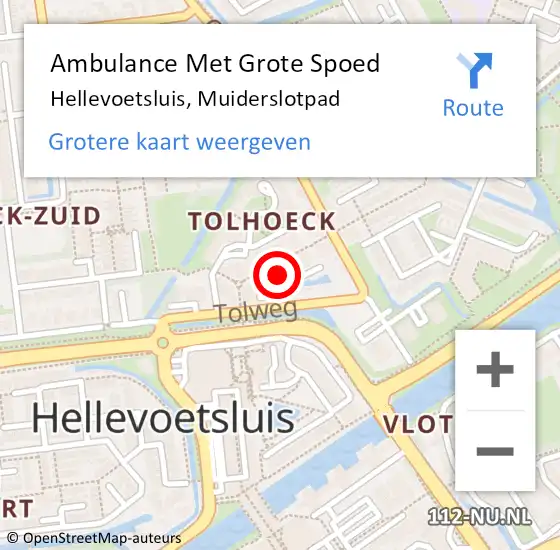 Locatie op kaart van de 112 melding: Ambulance Met Grote Spoed Naar Hellevoetsluis, Muiderslotpad op 14 februari 2024 22:32