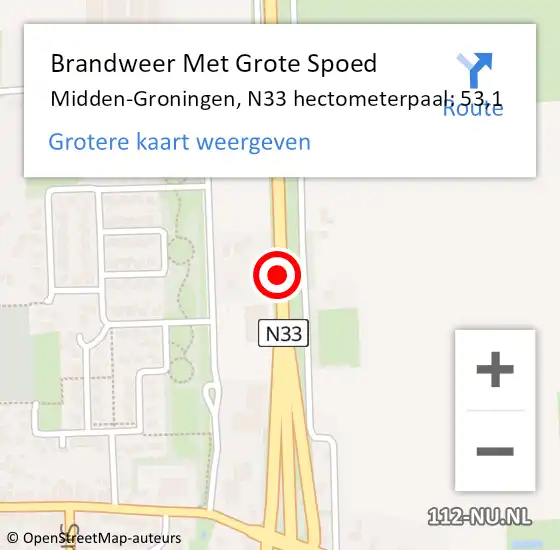 Locatie op kaart van de 112 melding: Brandweer Met Grote Spoed Naar Midden-Groningen, N33 hectometerpaal: 53,1 op 14 februari 2024 22:58