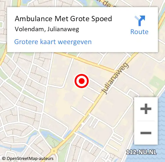 Locatie op kaart van de 112 melding: Ambulance Met Grote Spoed Naar Volendam, Julianaweg op 14 februari 2024 23:00