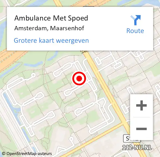 Locatie op kaart van de 112 melding: Ambulance Met Spoed Naar Amsterdam, Maarsenhof op 15 februari 2024 00:33