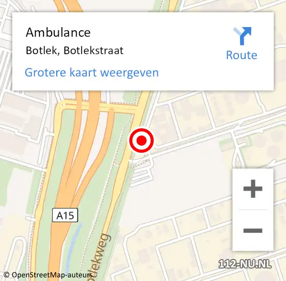 Locatie op kaart van de 112 melding: Ambulance Botlek, Botlekstraat op 15 februari 2024 00:57