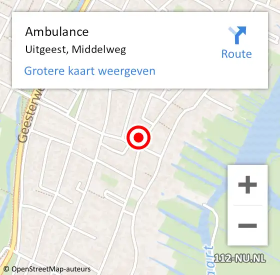 Locatie op kaart van de 112 melding: Ambulance Uitgeest, Middelweg op 15 februari 2024 07:45
