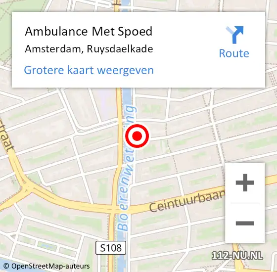 Locatie op kaart van de 112 melding: Ambulance Met Spoed Naar Amsterdam, Ruysdaelkade op 15 februari 2024 08:55