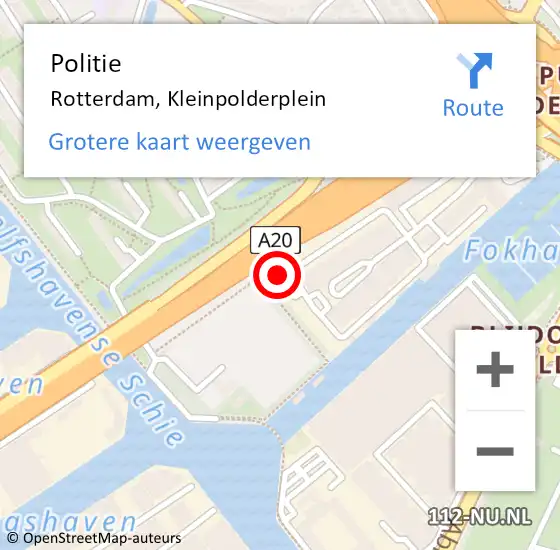 Locatie op kaart van de 112 melding: Politie Rotterdam, Kleinpolderplein op 15 februari 2024 09:28
