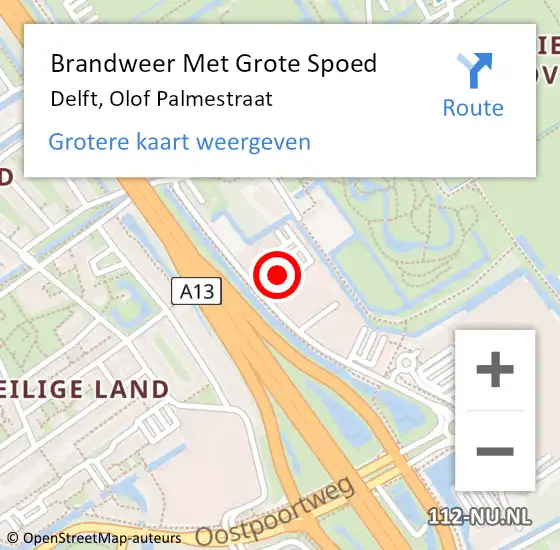 Locatie op kaart van de 112 melding: Brandweer Met Grote Spoed Naar Delft, Olof Palmestraat op 15 februari 2024 10:32
