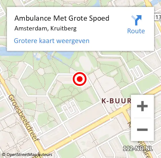 Locatie op kaart van de 112 melding: Ambulance Met Grote Spoed Naar Amsterdam, Kruitberg op 15 februari 2024 10:55