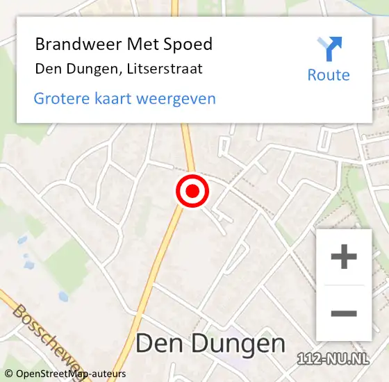 Locatie op kaart van de 112 melding: Brandweer Met Spoed Naar Den Dungen, Litserstraat op 15 februari 2024 11:00