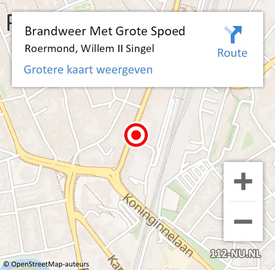 Locatie op kaart van de 112 melding: Brandweer Met Grote Spoed Naar Roermond, Willem II Singel op 15 februari 2024 11:09