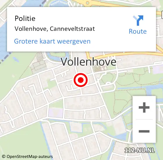 Locatie op kaart van de 112 melding: Politie Vollenhove, Canneveltstraat op 15 februari 2024 12:54