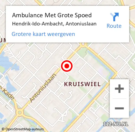 Locatie op kaart van de 112 melding: Ambulance Met Grote Spoed Naar Hendrik-Ido-Ambacht, Antoniuslaan op 15 februari 2024 14:29