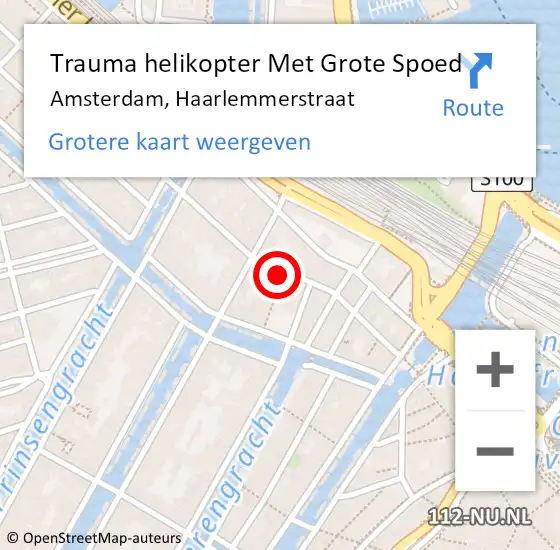 Locatie op kaart van de 112 melding: Trauma helikopter Met Grote Spoed Naar Amsterdam, Haarlemmerstraat op 15 februari 2024 14:36