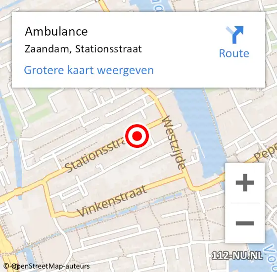 Locatie op kaart van de 112 melding: Ambulance Zaandam, Stationsstraat op 15 februari 2024 15:24