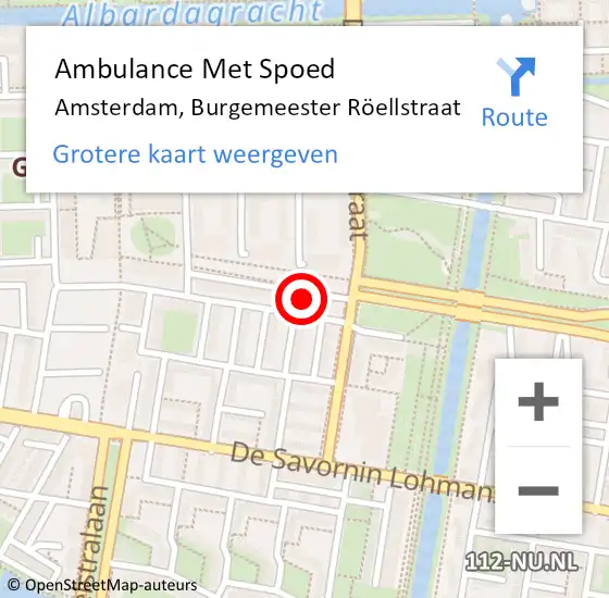 Locatie op kaart van de 112 melding: Ambulance Met Spoed Naar Amsterdam, Burgemeester Röellstraat op 15 februari 2024 15:43