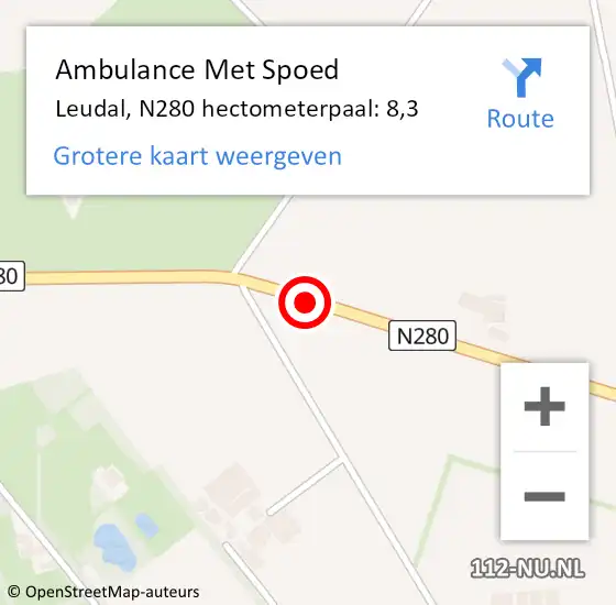 Locatie op kaart van de 112 melding: Ambulance Met Spoed Naar Leudal, N280 hectometerpaal: 8,3 op 15 februari 2024 15:44