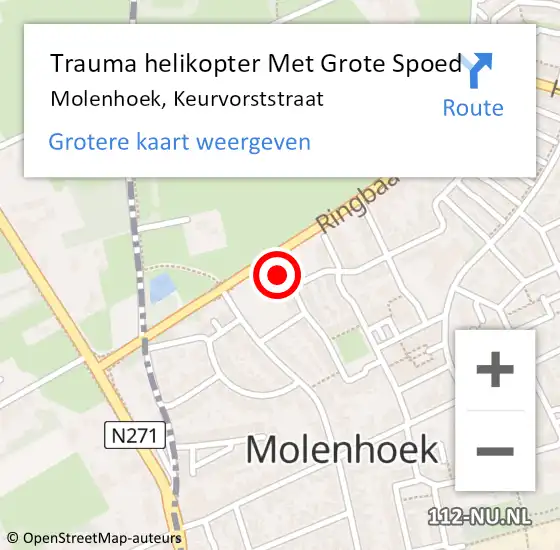 Locatie op kaart van de 112 melding: Trauma helikopter Met Grote Spoed Naar Molenhoek, Keurvorststraat op 15 februari 2024 16:19