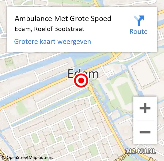 Locatie op kaart van de 112 melding: Ambulance Met Grote Spoed Naar Edam, Roelof Bootstraat op 15 februari 2024 16:40