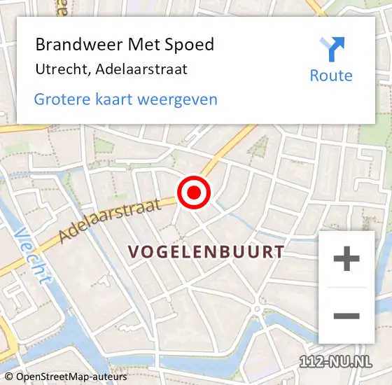 Locatie op kaart van de 112 melding: Brandweer Met Spoed Naar Utrecht, Adelaarstraat op 15 februari 2024 17:05