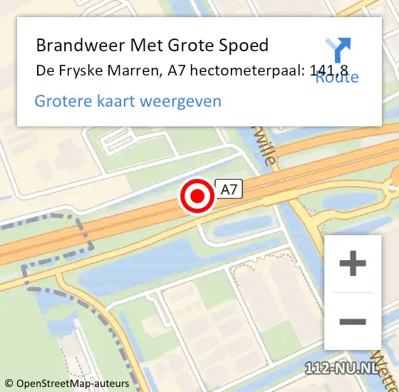 Locatie op kaart van de 112 melding: Brandweer Met Grote Spoed Naar De Fryske Marren, A7 hectometerpaal: 141,8 op 15 februari 2024 18:05