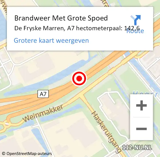 Locatie op kaart van de 112 melding: Brandweer Met Grote Spoed Naar De Fryske Marren, A7 hectometerpaal: 142,6 op 15 februari 2024 18:05