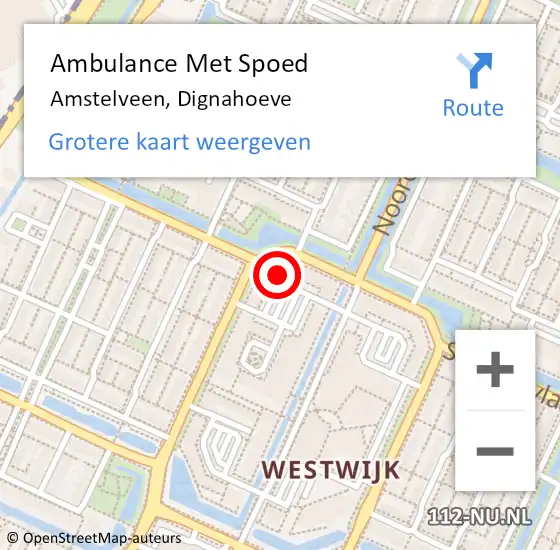 Locatie op kaart van de 112 melding: Ambulance Met Spoed Naar Amstelveen, Dignahoeve op 15 februari 2024 18:45