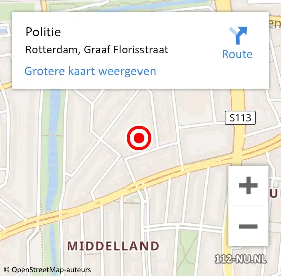 Locatie op kaart van de 112 melding: Politie Rotterdam, Graaf Florisstraat op 15 februari 2024 18:53