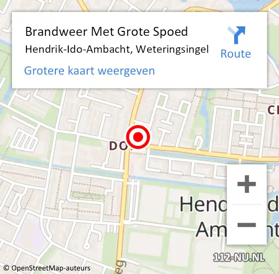 Locatie op kaart van de 112 melding: Brandweer Met Grote Spoed Naar Hendrik-Ido-Ambacht, Weteringsingel op 15 februari 2024 19:03