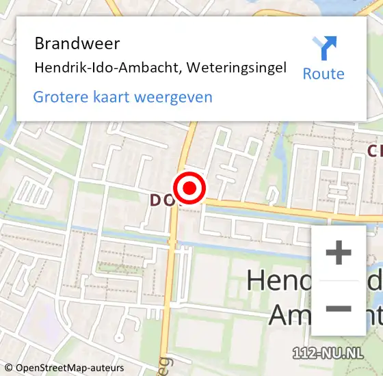 Locatie op kaart van de 112 melding: Brandweer Hendrik-Ido-Ambacht, Weteringsingel op 15 februari 2024 19:06