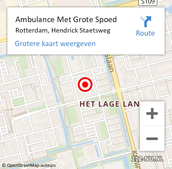 Locatie op kaart van de 112 melding: Ambulance Met Grote Spoed Naar Rotterdam, Hendrick Staetsweg op 15 februari 2024 19:14
