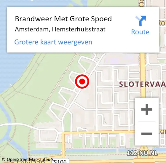 Locatie op kaart van de 112 melding: Brandweer Met Grote Spoed Naar Amsterdam, Hemsterhuisstraat op 15 februari 2024 19:21