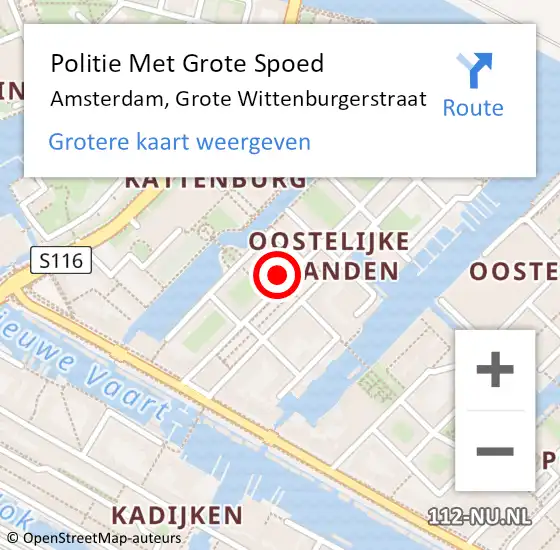 Locatie op kaart van de 112 melding: Politie Met Grote Spoed Naar Amsterdam, Grote Wittenburgerstraat op 15 februari 2024 19:48